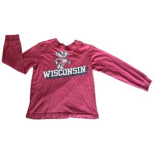 Vintage University of Wisconsin Badgers Graphic T-Shirt Kids Small Red